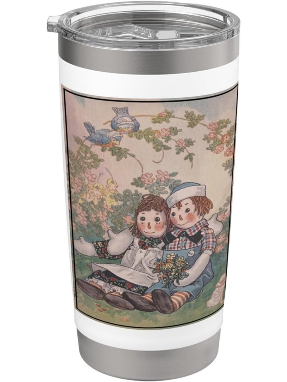Insulated Stainless Steel Tumbler - Raggedy Ann & Andy Flower Garden Design